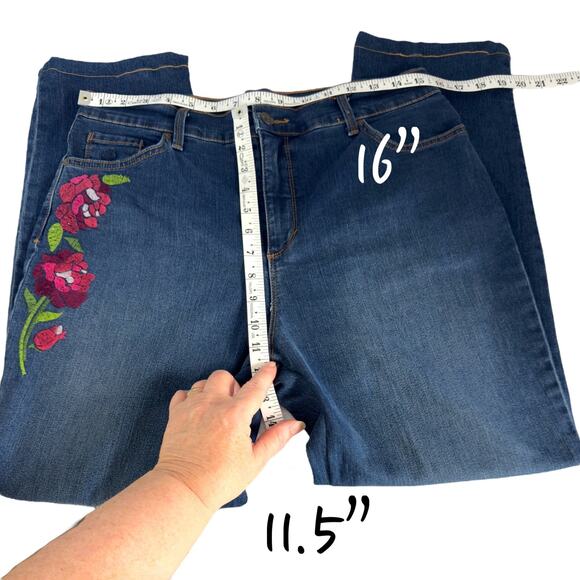Gloria Vanderbilt Amanda High Rise Ankle Jeans 12 Short Floral Embroidered - Picture 5 of 12